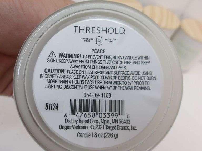 NEW Set of FOUR Threshold 8oz "Peace" Aloe & Bamboo Candles! (3B)