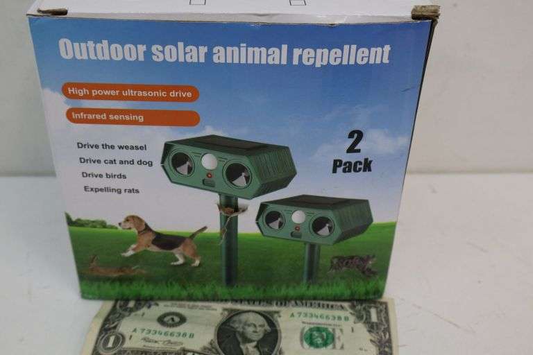 NEW Outdoor Solar Ultrasonic Animal Repellant Stakes 2-PACK! (9B)
