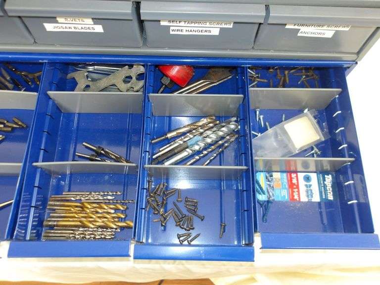 Lot of TWO Sets of Steel Storage Drawers AND Contents!! (RD)