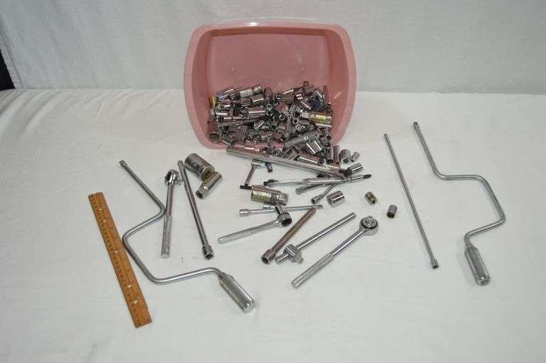 TUB OF SOCKETS, RATCHETS & SPEED HANDLES, MOSTLY CRAFTSMAN, BUT NOT ALL