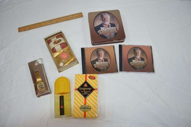 KENNY ROGERS CDs, PERFUME & ALAN KULWICKI WATCH (MAY NEED BATTERY/REPAIRED