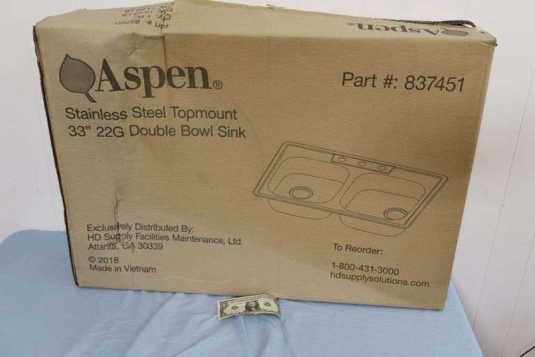 NEW Aspen 33" 22Gal Stainless Steel Topmount Double Bowl Sink! (4A)