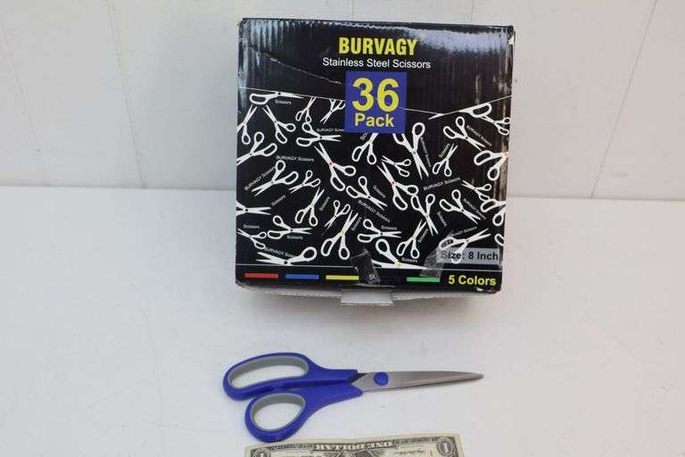 NEW 36CT Case of 8" Stainless Steel Scissors! Assorted Colors. (2B)