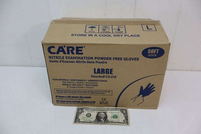 NEW 1000CT Case of CARE Nitrile Exam Gloves! Size Large. (5C)