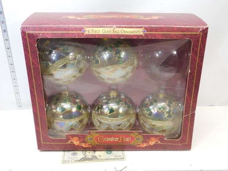 6 Piece Glass Ball Ornaments- Missing 1 ball- 5 Total
