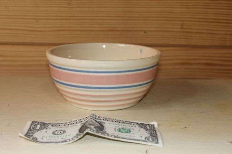 Vintage McCoy USA Pottery 6" Bowl with Ping and Blue Stripes.  W8B