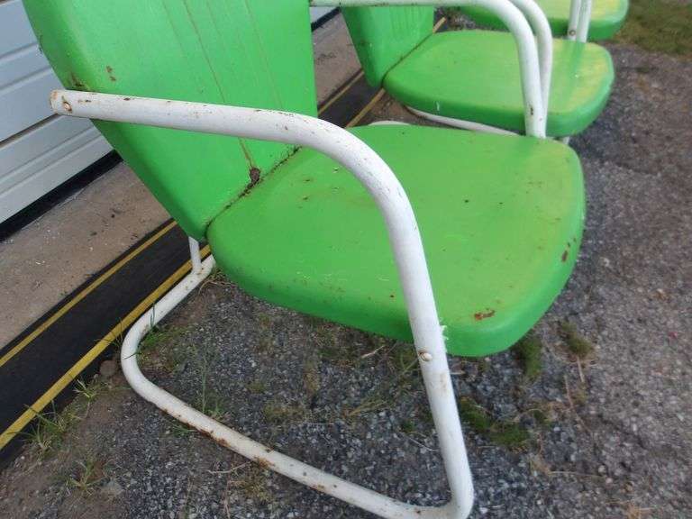 Lot of THREE Vintage All Metal Rocking Lawn Chairs! (RD)