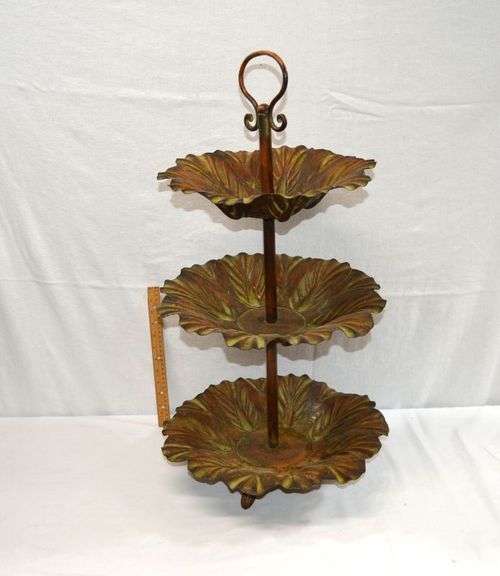 NICE, HEAVY 3-TIERED DECORATIVE SERVING TRAY - 32"