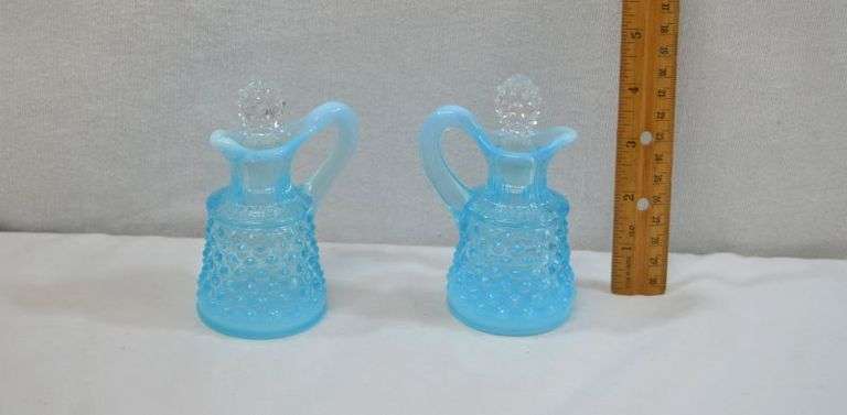 FENTON BLUE HOBNAIL CRUETS