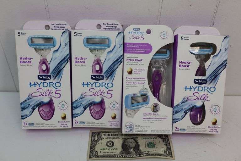 NEW Lot of FOUR Schick Hydro Silk 5 Razor Kits! (Razor, 2 Cartidges & Shower Hanger!) (3C)