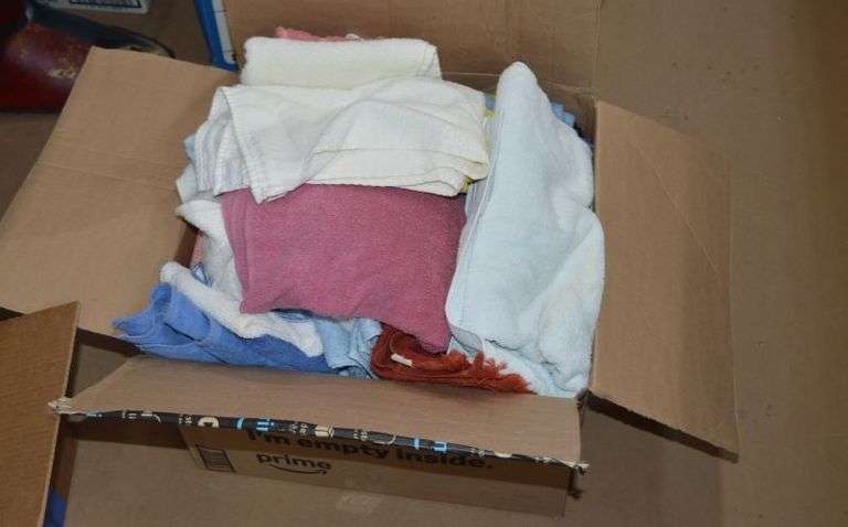 BOX FULL OF TOWELS AND WASH CLOTHS