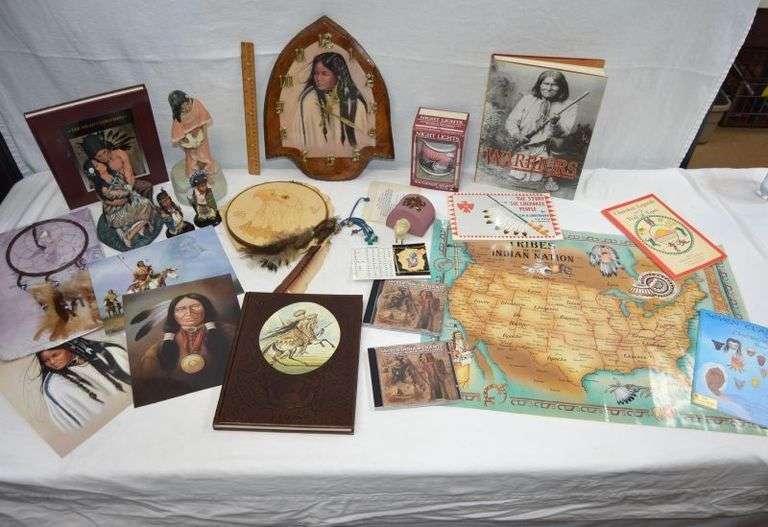 LARGE NATIVE AMERICAN LOT: CLOCK, MAP, BOOKS & MORE