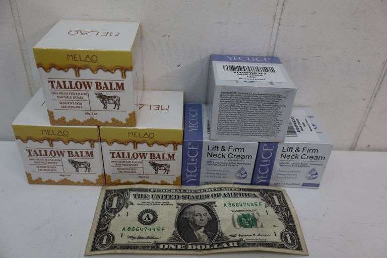 NEW Lot of THREE Jars of Melao 2oz Beef Tallow Balm & THREE Jars of Lift & Firm Neck Cream! (5C)