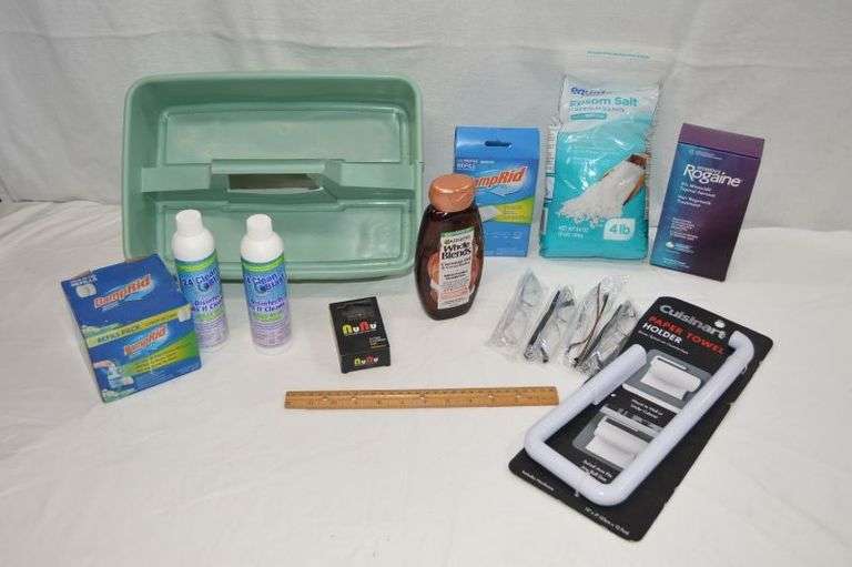 ASSORTED NEW ITEMS: ROGAINE FOR WOMEN, DAMP-RID REFILLS, SHAMPOO, READING GLASSES & MORE