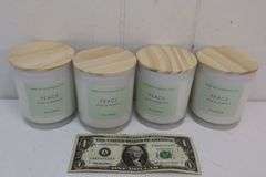 NEW Set of FOUR Threshold 8oz "Peace" Aloe & Bamboo Candles! (3B)
