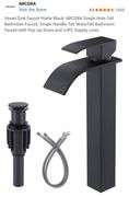 NEW Single Lever Waterfall Faucet Set w/Pop Up Drain! Matte black. (3A)