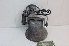 $ Awesome Antique Wall-Mount Cast Aluminum School Bell! Complete! Works great! (9D)