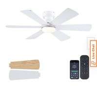 NEW 46" Indoor/Outdoor Ceiling Fan w/Dimmable 3-Color LED Light & Remote Control! White/Natural. (10E)