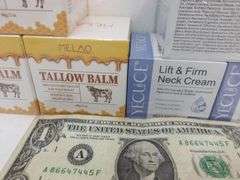 NEW Lot of THREE Jars of Melao 2oz Beef Tallow Balm & THREE Jars of Lift & Firm Neck Cream! (5C)