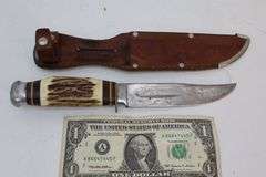 NICE Vintage Edge Mark German Stag Handle Knife w/Matching Sheath! (DC)