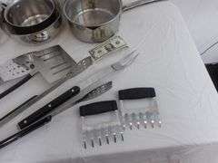 Nice Lot of Assorted Kitchen/Grilling Utensils AND Assorted Stainless Steel Pots & Pans! (7D)