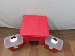 NEW Small Rubbermaid Commercial Step Trash Can, TWO Boihazard Sharps Containers AND Multiple Rolls of Biohazard Bags! (W1)