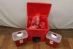 NEW Small Rubbermaid Commercial Step Trash Can, TWO Boihazard Sharps Containers AND Multiple Rolls of Biohazard Bags! (W1)