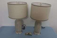 NEW Pair of 25" Farmhouse Table Lamps! 3-Way Dimmable w/USB-A+C Ports! Includes bulbs! (1A)