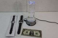 Neat Laser 3D Elvis Crystal w/Lighted Stand & TWO Elvis Collector's Watches! (9C)