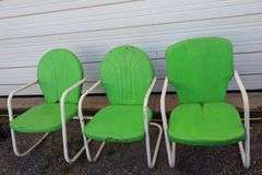 Lot of THREE Vintage All Metal Rocking Lawn Chairs! (RD)
