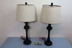 NEW Pair of Modern Table Lamps w/USB-A+C Ports & Outlet! Bronze color. (1A)