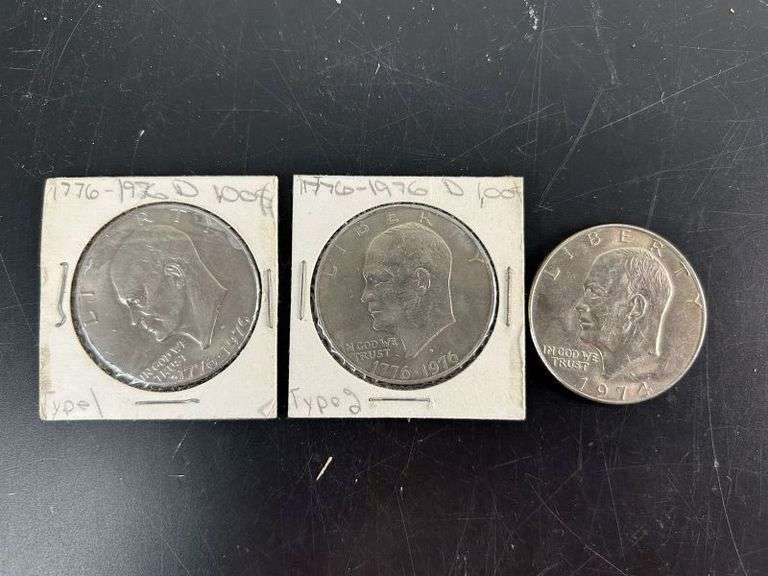 3 Eisenhower Dollar Coins 1974 & 1776-1976 (FC)