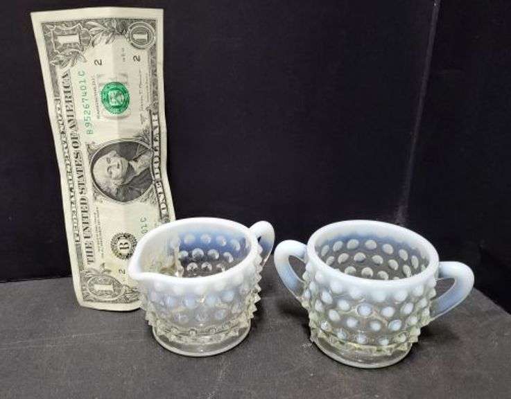 Fenton Mini Hobnail Cream & Sugar. ~ cash only~. (1A)