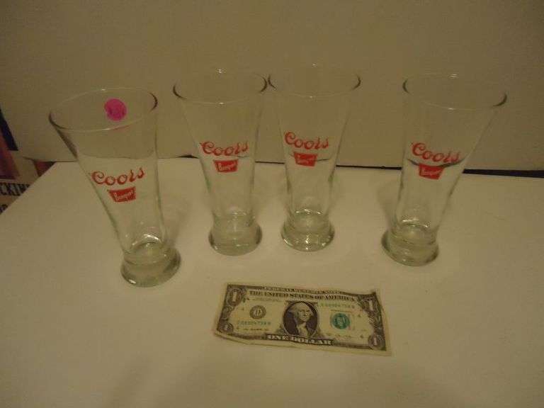 CASH ONLY  4 Coors Beer glasses. (U)