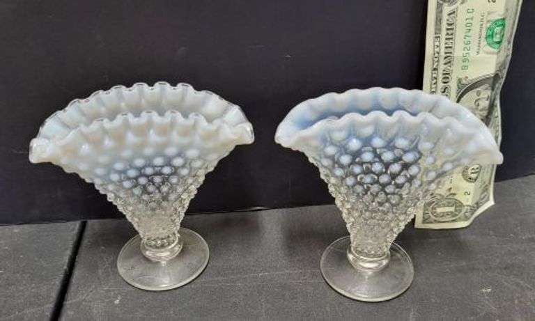 2 Fenton Hobnail Fan Vases. ~ cash only~. (1A)