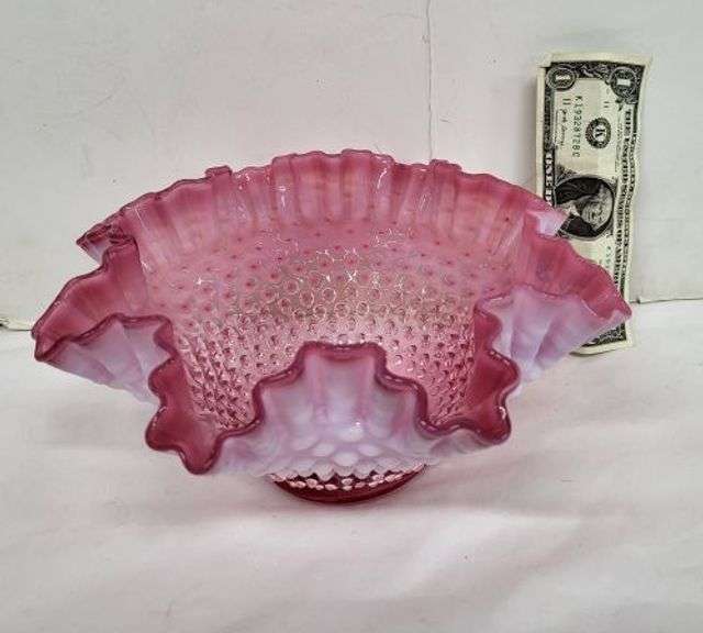 Fenton Opalescent Cranberry Glass Bowl. ~ cash only~. (1A)