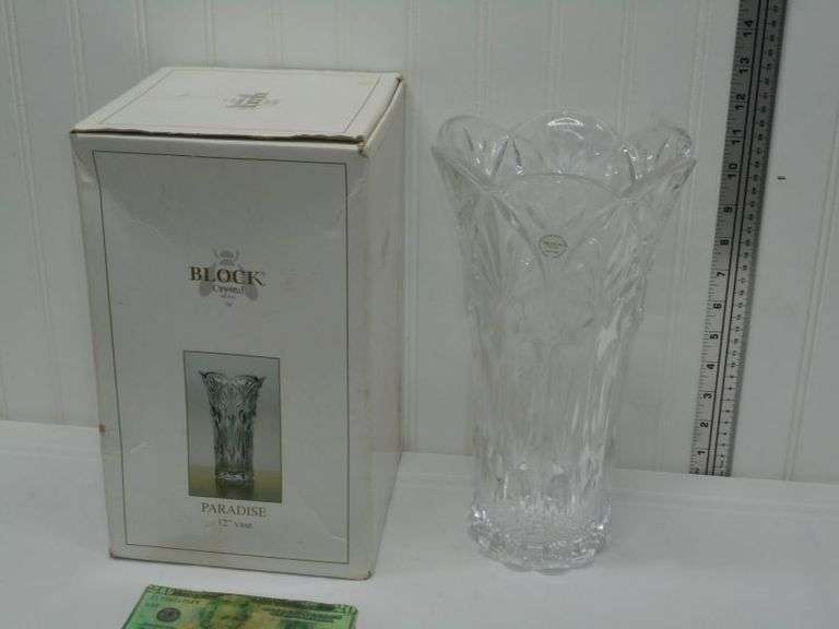 12” BLOCK Crystal Vase, " Paradise "