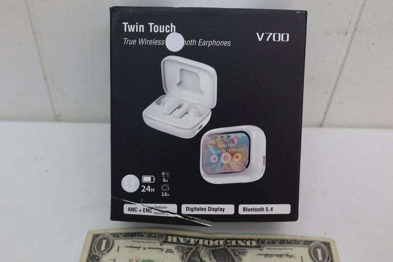 NEW Twin Touch V700 Bluetooth Wireless Earbuds Set w/Digital Touchscreen Display! (1B)
