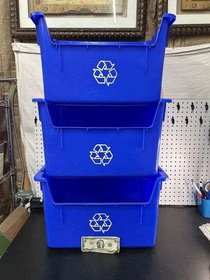 Stackable Recycle Bins 21x16x12 is each bins measure They also nest when not using
