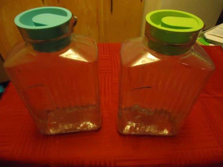 CASH ONLY 2 Nice Square Glass Containers. (K)