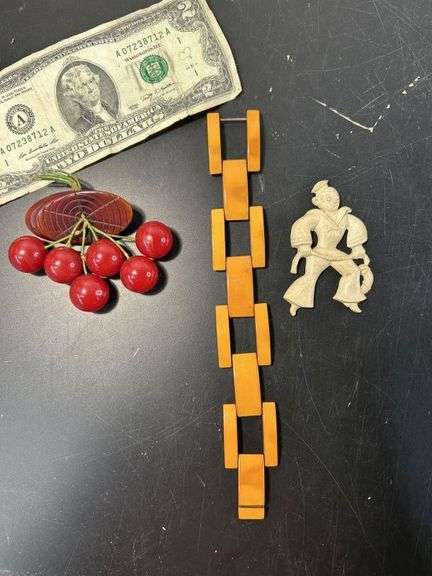 Vintage Costume Jewlery-Cherry Broach, Bracelet and other Unique Figure Broach but pin fell off