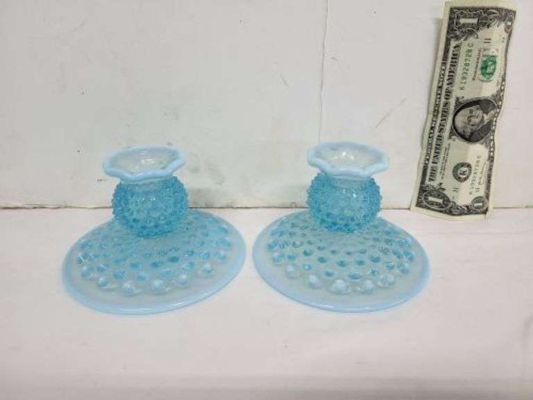 Pair of Fenton Hobnail Candle Holders. ~ cash only~. (1A)