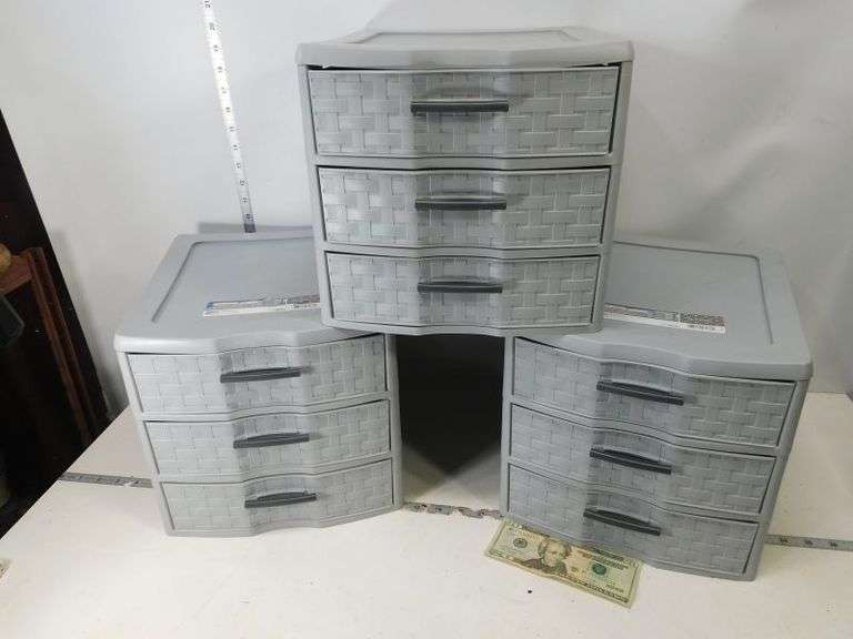(3) 3 Drawer Plastic Containers