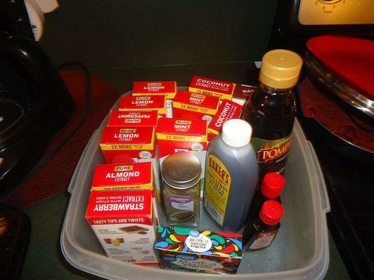 CASH ONLY Big Lot of Flavorings, Almond, Lemon, Strawberry. Vanilla etc. More Added After Picture. (K)
