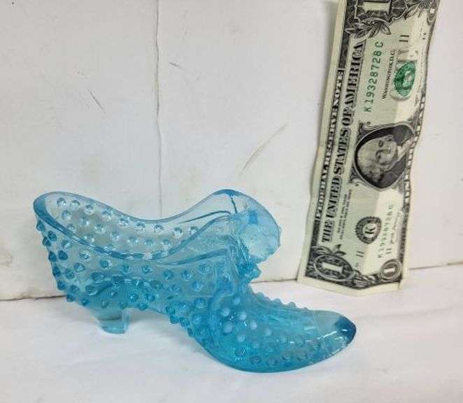 Fenton Blue Glass Shoe. ~ cash only~. (1A)