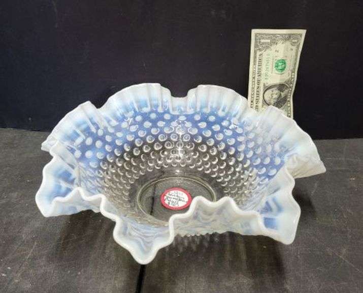 Fenton Moonstone Crimped Edge Glass Bowl. ~ cash only~. (1A)