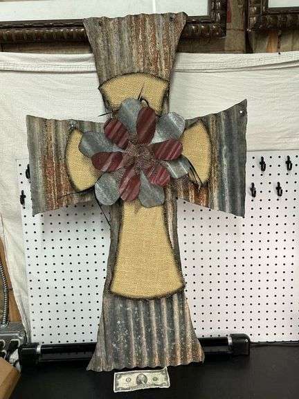 Rustic Barn Tin Cross Wall Décor-Super Cute!! 38 x 23