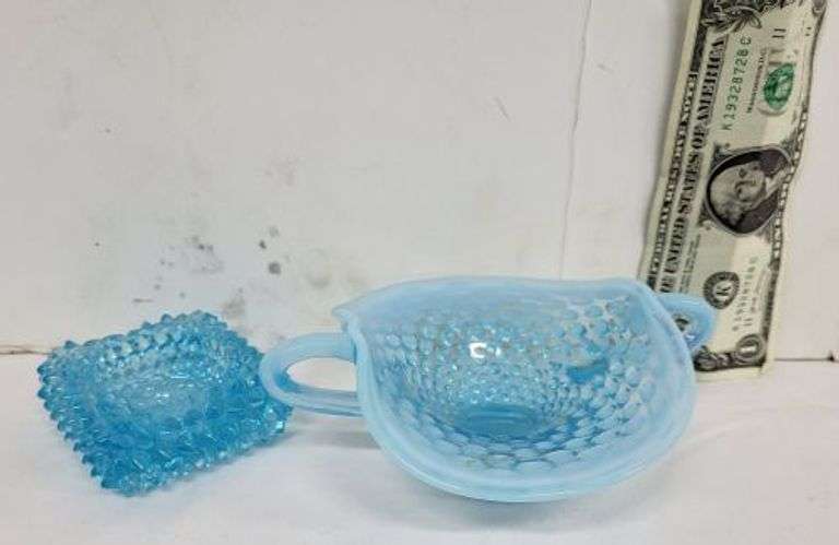 Fenton Glass Square Salt / Double Handle Small Dish. ~ cash only~. (1A)