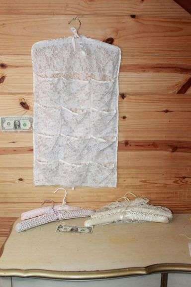 Vintage Satin Hangers and Lace Jewelry Hanger.