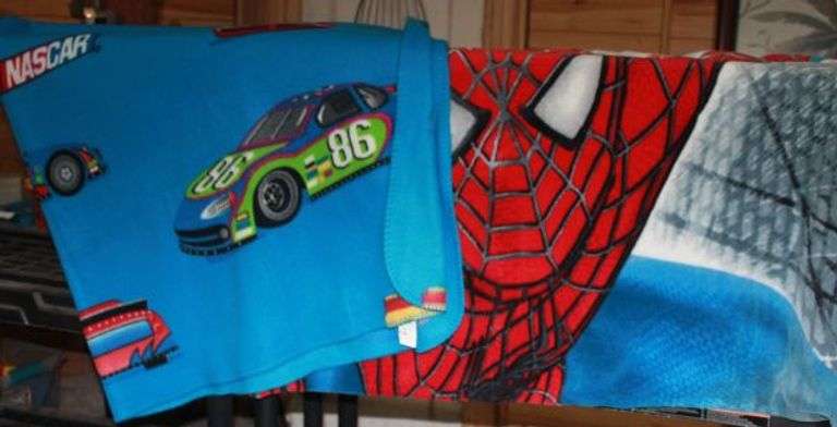 Nascar Blanket and Spiderman Blankets.